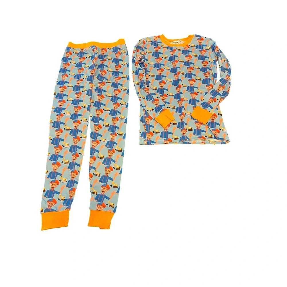 Trendy Tots Blippi Bamboo Pajamas Set Blue Orange Boys Size 7-8T Visco Sleepwear